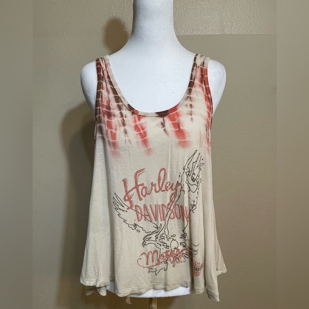 Harley-Davidson Women's Beige and Red Eagle Tank Top small
